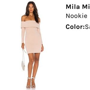 Nookie Mila Long Sleeve Mini Dress in nude